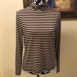 🤎Chico’s Stretch Horizontal Black & Tan striped long-sleeved turtleneck top